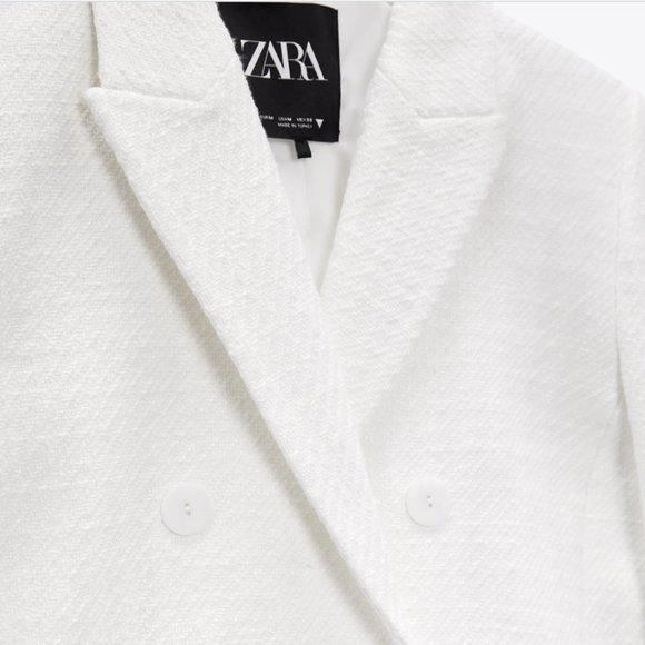ZARA OYSTER WHITE TWEED DOUBLE BREASTED CROPPED BLAZER $129 - Picture 7 of 16